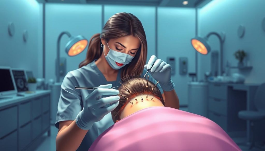 Female hair transplant procedure illustration